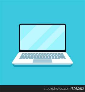 Flat laptop computer. Mobile pc device, business laptops for professional user, education or personal computers screen tablet desktop equipment icon flat vector illustration. Flat laptop computer. Mobile pc device, business laptops for professional user or personal computers icon vector illustration
