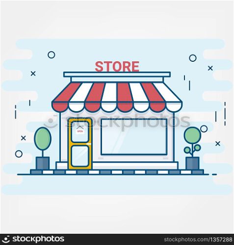 Flat line art style. design for shopping store building icons. Online shopping service.