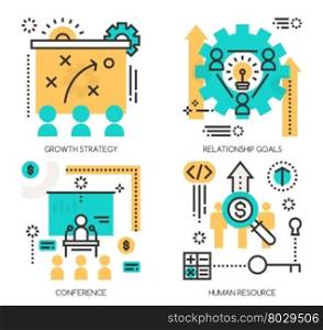 Flat line design vector illustration concepts of Growth Strategy, Relationship goals , Conference , Human Resource