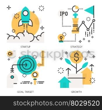 Flat line design vector illustration concepts of Startup , Strategy , Goal Target , Growth
