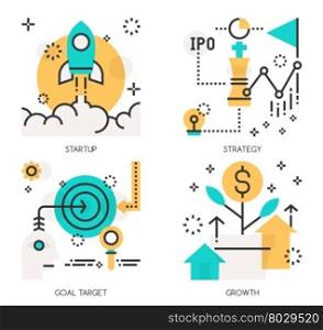 Flat line design vector illustration concepts of Startup , Strategy , Goal Target , Growth