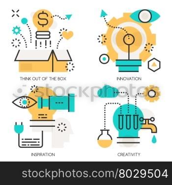 Flat line design vector illustration concepts of Think out of the box , Innovation ,Inspiration , Creativity