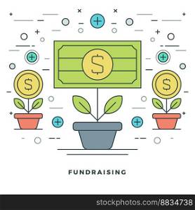 Flat line fundraising and financial growth concept vector image