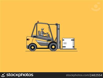 Flat line vector design of forklift with operator and load.