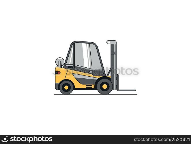 Flat, line vector design of gas-powered forklift with cabin.