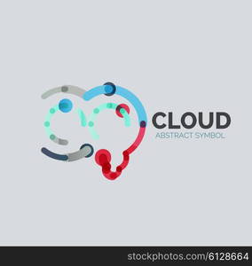 Flat linear design speech cloud logo. Talk bubble, modern geometric industrial thin line icon. Vector