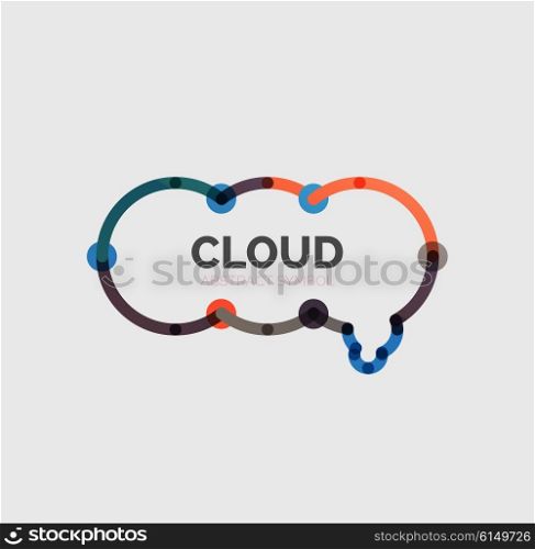 Flat linear design speech cloud logo. Talk bubble, modern geometric industrial thin line icon. Vector