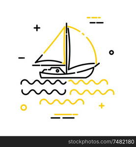 Flat linear simple yacht icon on a white background. Vector illustration. The sign of water sports and recreation