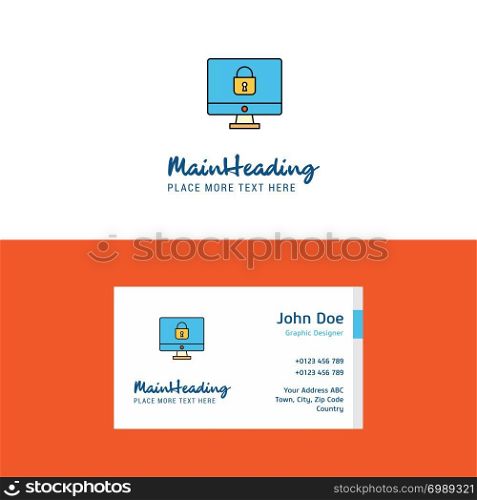 Flat Locked computer Logo and Visiting Card Template. Busienss Concept Logo Design