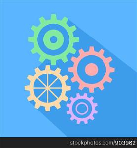 Flat long shadow icon of gears, stock vector illustration