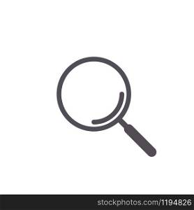 Flat magnifier icon with lens flare on glass. Loupe tool vector search sign.