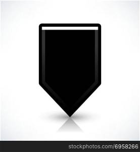 Flat map pin icon black location square sign. Map pin location sign rounded square icon in flat style. Simple black shapes with gray gradient oval shadow and reflection isolated on white background. Web design element vector illustration 8 eps