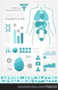 Flat Medical Infographics Elements plus Icon Set. Vector.