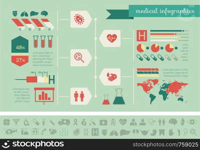 Flat Medical Infographics Elements plus Icon Set. Vector.