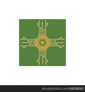 Flat Microelectronics Circuits. Circuit board vector, green background.
