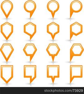 Flat orange color map pin sign location icon. Flat orange color map pin sign location icon with gray shadow and reflection isolated on white background. Web design element save in vector illustration 8 eps