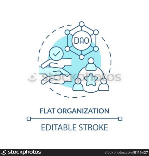 Flat organization turquoise concept icon. Network management. DAO characteristic abstract idea thin line illustration. Isolated outline drawing. Editable stroke. Arial, Myriad Pro-Bold fonts used. Flat organization turquoise concept icon