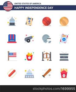 Flat Pack of 16 USA Independence Day Symbols of american  hat  ball  usa  ball Editable USA Day Vector Design Elements