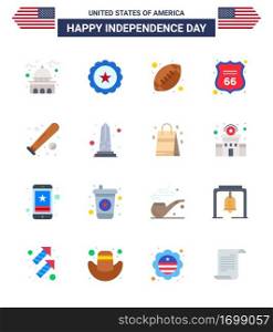 Flat Pack of 16 USA Independence Day Symbols of ball; sign; usa; shield; american ball Editable USA Day Vector Design Elements