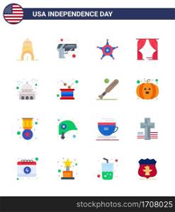Flat Pack of 16 USA Independence Day Symbols of landmark  building  police  usa  leisure Editable USA Day Vector Design Elements
