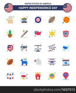 Flat Pack of 25 USA Independence Day Symbols of cactus  ball  star  basketball  sport Editable USA Day Vector Design Elements