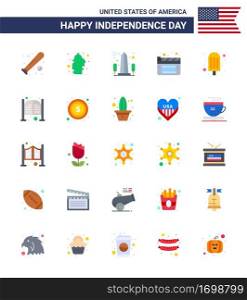 Flat Pack of 25 USA Independence Day Symbols of cream  movies  desert  cinema  usa Editable USA Day Vector Design Elements