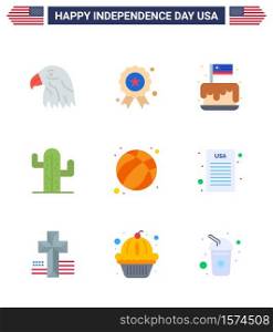 Flat Pack of 9 USA Independence Day Symbols of american; plent; festival; usa; usa Editable USA Day Vector Design Elements