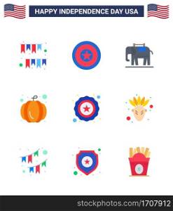 Flat Pack of 9 USA Independence Day Symbols of usa  police  medal  usa festival  american Editable USA Day Vector Design Elements