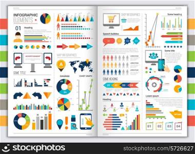 Flat paper infographic set with charts and bookmarks title and heading elements vector illustration