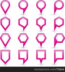 Flat pink color map pin sign location icon. Flat pink color map pin sign location icon with gray shadow and reflection isolated on white background. Web design element save in vector illustration 8 eps