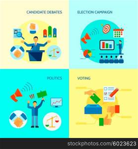 Flat Politics Concept. Flat politics concept with election process voting debates campaign vector illustration
