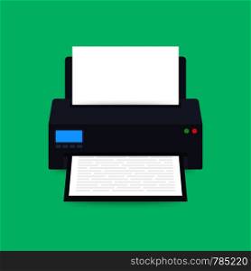 Flat printer icon. printer with paper a4 sheet and printed text document. Vector illustration.. Flat printer icon. printer with paper a4 sheet and printed text document. Vector stock illustration.