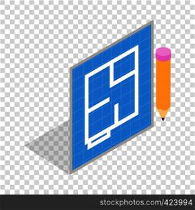 Flat project and pencil isometric icon 3d on a transparent background vector illustration. Flat project and pencil isometric icon