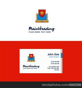 Flat Protected laptop Logo and Visiting Card Template. Busienss Concept Logo Design