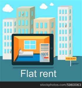 Flat rent price design concept flat. Price and business, estate house, rental home building, property residential, deal and money, apartment search illustration