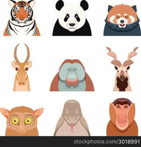 Flat set of asian animals. Vector image of the Flat set of asian animals