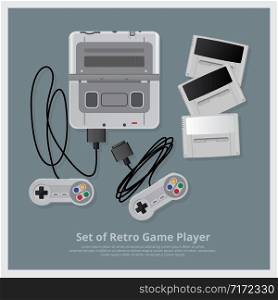 Flat Set of Retro Game Player and Accessories Vector Illustration