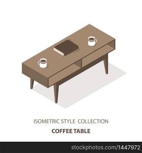 flat set of vector isometric tables. table isolated on white background and shown from different sides.. Flat set of vector isometric coffee table. table isolated on white background
