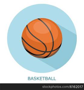 Flat simple icon basketball on a blue circle. It is easy to change the shape and color. Vector illustration