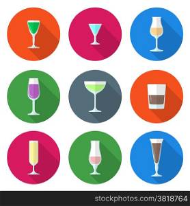 flat solid colors alcohol glasses set. flat design solid colors alcohol glasses set
