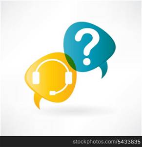 flat speech bubble icon with headphones and question mark