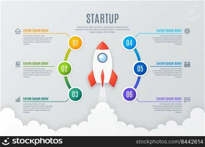 Flat startup infographic rocket concept