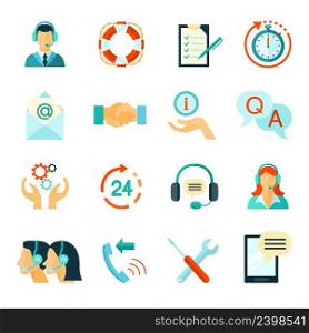 Flat style color icons collection of fast customer support and technical assistance isolated vector illustration. Flat Style Color Icons Of Customer Support