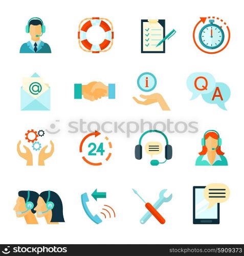 Flat Style Color Icons Of Customer Support. Flat style color icons collection of fast customer support and technical assistance isolated vector illustration