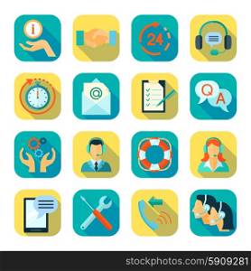 Flat Style Color Icons Set Of Technical Support. Flat style color icons set of remote technical assistance customer support and 24 hour monitoring isolated vector illustration