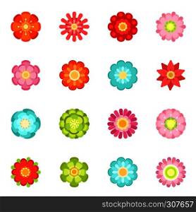 Flat style different flowers in garden. Summer vector icon set isolate on white background. Spring flower blossom, illustration of flower with color petals. Flat style different flowers in garden. Summer vector icon set isolate on white background