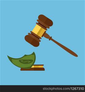 Flat style isolated on background. A wooden judge gavel, hammer of judge or auctioneer and soundboard, vector illustration. . A wooden judge gavel, hammer of judge or auctioneer and soundboard, vector illustration. Flat style isolated on background