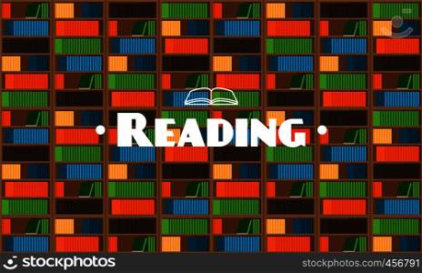 Flat style library background with books. Vector illustration. Flat style library background with books