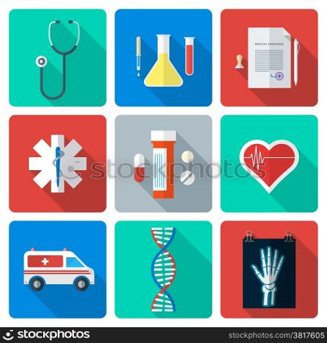 flat style medical icons set. vector various color flat style medical icons with shadow