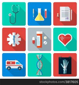 flat style medical icons set. vector various color flat style medical icons with shadow